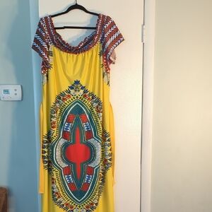 Ashley Stewart African/Tribal Print Maxi Dress (Yellow/Green)